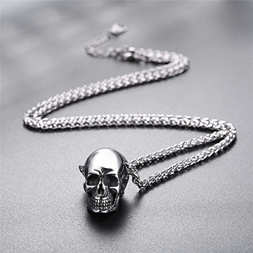 U7 Collar con Colgante de Cabeza de Calavera de Halloween, Acero Inoxidable, diseño de Ciclista gótico para Hombres y Mujeres, Regalo Punk