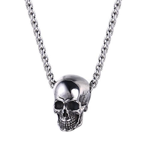 U7 Collar con Colgante de Cabeza de Calavera de Halloween, Acero Inoxidable, diseño de Ciclista gótico para Hombres y Mujeres, Regalo Punk