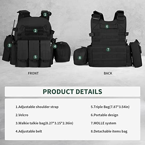 UBORSE Chaleco Táctico Militar MOLLE Traje de Ejército de Campo de Paintball con Protector Ajustable Chaleco Gaming Equipo de Protección para la Caza Disfraz de Policía