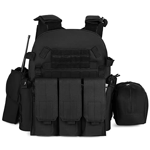 UBORSE Chaleco Táctico Militar MOLLE Traje de Ejército de Campo de Paintball con Protector Ajustable Chaleco Gaming Equipo de Protección para la Caza Disfraz de Policía