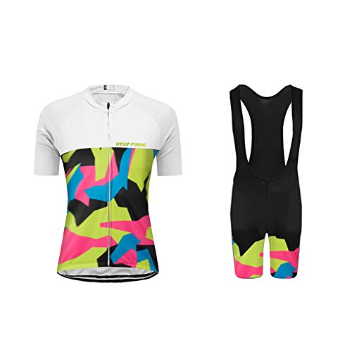 UGLY FROG Sets Ropa de Ciclismo, Maillot de Manga Corta y Culotte Corto para Mujer, Conjunto Ropa para Bicicleta Transpirable DXWX02