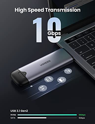 UGREEN 2 En 1 Carcasa M.2 NVMe USB C + USB 3.0, Caja SSD M.2 NVMe PCIe USB 3.1 con UASP, 10Gbps Adaptador M.2 a NVMe para M.2 NVMe SSD M Key B+M Key 2242/2280, Compatible con Macbook Pro M1 2021 Xbox