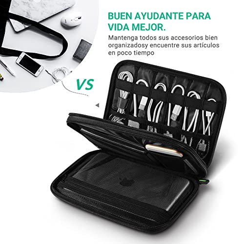 UGREEN Bolsa para Organizar Cable, Estuche Impermeable con 12 Bandas Elesticás para Guardar Cable, Auricular, Memoria USB, SD/TF Tarjeta, Funda de Viaje para iPad Mini, Cargador, PowerBank, Disco Duro