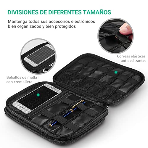 UGREEN Bolsa para Organizar Cable, Estuche Impermeable con 12 Bandas Elesticás para Guardar Cable, Auricular, Memoria USB, SD/TF Tarjeta, Funda de Viaje para iPad Mini, Cargador, PowerBank, Disco Duro