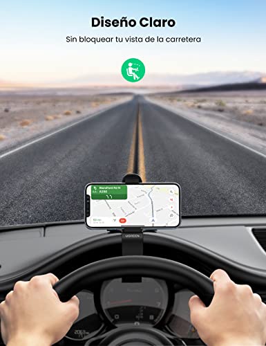 UGREEN Soporte Movil Coche Salpicadero, Soporte para Teléfono de Coche Pinza Fuerte Sujeta Móvil Coche HUD para GPS Car Phone Holder Compatible con Xiaomi Redmi Note 10 Pro, iPhone 13/13 Mini/13 Pro