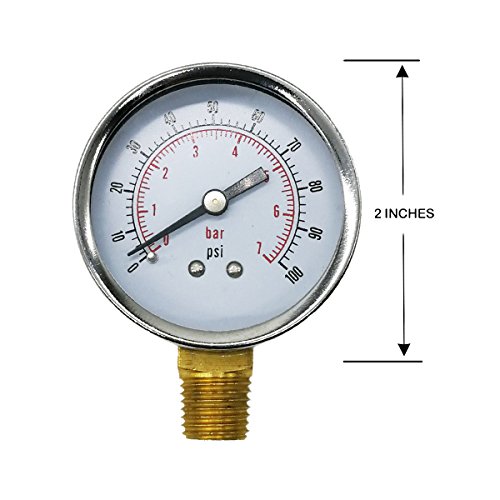 Uharbour Medidor de presión mecánico fiable de doble escala para gas y agua (100 psi/7 bar) con montaje inferior NPT de 1/4"