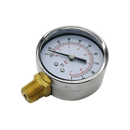 Uharbour Medidor de presión mecánico fiable de doble escala para gas y agua (100 psi/7 bar) con montaje inferior NPT de 1/4"