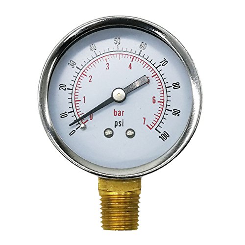 Uharbour Medidor de presión mecánico fiable de doble escala para gas y agua (100 psi/7 bar) con montaje inferior NPT de 1/4"