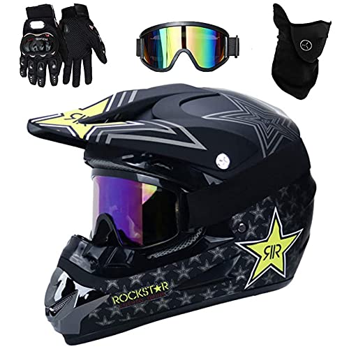 UIGJIOG Casco Bicicleta Adulto Montaña,Casco De Descenso para Jóvenes Adultos Regalos Gafas Máscara Guantes BMX MTB ATV Bicicleta Carrera Integral Integral Casco,S(52~53cm)