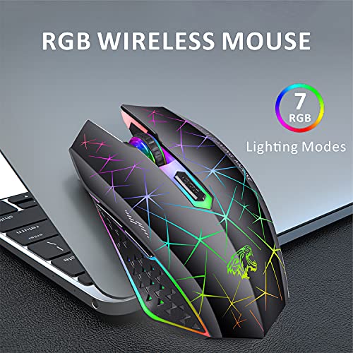 Uiosmuph V7 Ratón Inalámbrico, 2.4G Mouse Recargable Silencioso Ratón portátil Ergonómico 2400DPI Gaming Ratón con Receptor, 6 Botones para Laptop, PC, Ordenador, Chromebook, Notebook - Negro