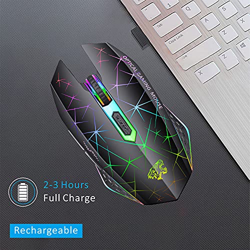 Uiosmuph V7 Ratón Inalámbrico, 2.4G Mouse Recargable Silencioso Ratón portátil Ergonómico 2400DPI Gaming Ratón con Receptor, 6 Botones para Laptop, PC, Ordenador, Chromebook, Notebook - Negro