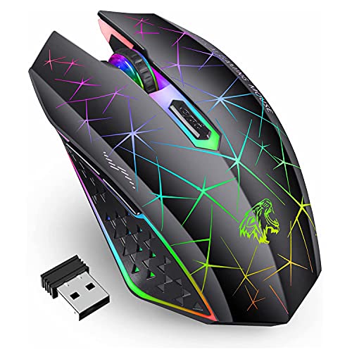 Uiosmuph V7 Ratón Inalámbrico, 2.4G Mouse Recargable Silencioso Ratón portátil Ergonómico 2400DPI Gaming Ratón con Receptor, 6 Botones para Laptop, PC, Ordenador, Chromebook, Notebook - Negro