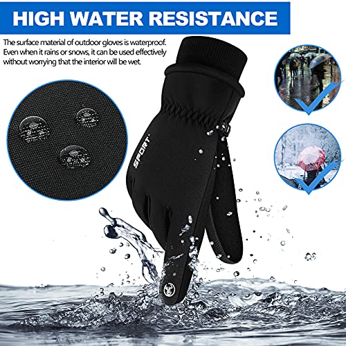 UJUJIA Guantes cálidos de invierno, pantalla táctil, térmicos, a prueba de viento, multifunción, dedo completo, para bicicletas de snowboard, montañismo, trekking para hombre Negro Medio