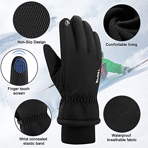 UJUJIA Guantes cálidos de invierno, pantalla táctil, térmicos, a prueba de viento, multifunción, dedo completo, para bicicletas de snowboard, montañismo, trekking para hombre Negro Medio