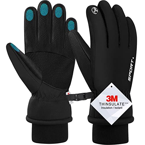 UJUJIA Guantes cálidos de invierno, pantalla táctil, térmicos, a prueba de viento, multifunción, dedo completo, para bicicletas de snowboard, montañismo, trekking para hombre Negro Medio