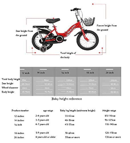 UKUOFL Present Trike Bicicleta para niños de 3 a 6 años para niñas y niños, con Ruedas de Entrenamiento Flash, Frenos de Mano, Canasta Delantera, Bicicleta para niños de 14"16" Happy House