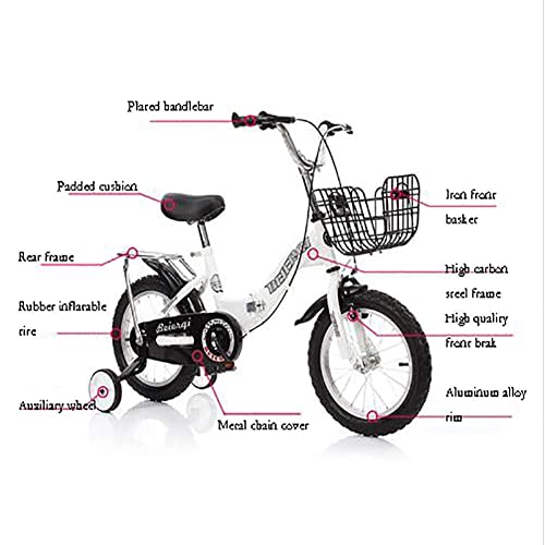 UKUOFL Present Trike Bicicleta para niños de 3 a 6 años para niñas y niños, con Ruedas de Entrenamiento Flash, Frenos de Mano, Canasta Delantera, Bicicleta para niños de 14"16" Happy House