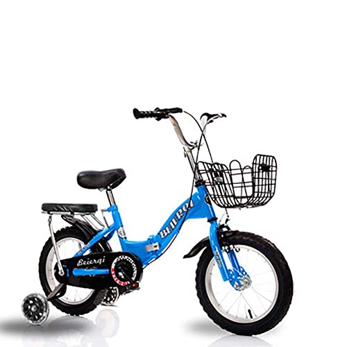 UKUOFL Present Trike Bicicleta para niños de 3 a 6 años para niñas y niños, con Ruedas de Entrenamiento Flash, Frenos de Mano, Canasta Delantera, Bicicleta para niños de 14"16" Happy House