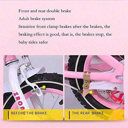 UKUOFL Present Trike Girl Bike Princess 12"14" Pulgadas Freno Delantero y Freno Trasero en la Cesta del Manillar y Ruedas de Entrenamiento PU Flash, Bicicleta para niños de 2 a 6 años de Edad