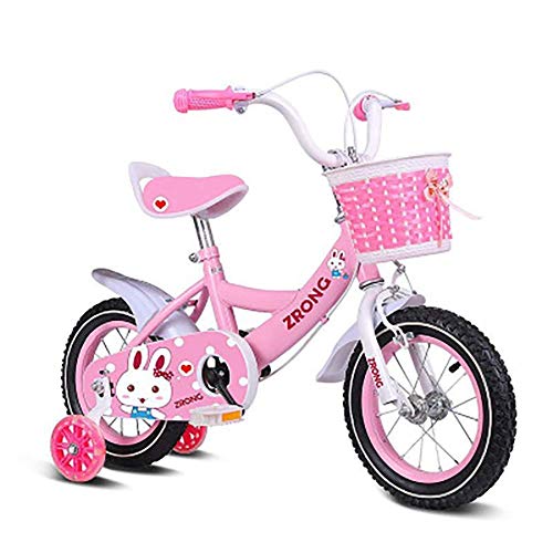 UKUOFL Present Trike Girl Bike Princess 12"14" Pulgadas Freno Delantero y Freno Trasero en la Cesta del Manillar y Ruedas de Entrenamiento PU Flash, Bicicleta para niños de 2 a 6 años de Edad