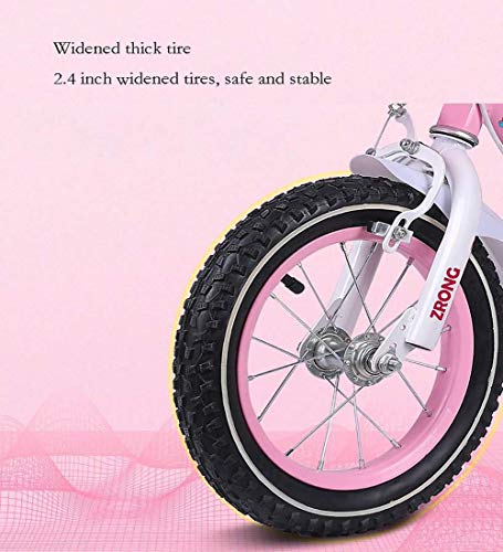 UKUOFL Present Trike Girl Bike Princess 12"14" Pulgadas Freno Delantero y Freno Trasero en la Cesta del Manillar y Ruedas de Entrenamiento PU Flash, Bicicleta para niños de 2 a 6 años de Edad