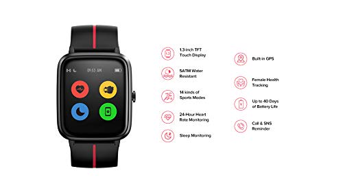 Ulefone Watch GPS - 40 Días Duración Batería, Reloj Inteligente 5ATM Impermeable, Pantalla 1,3”, Pulsera Actividad Deportivo, Pulsómetro, Rastreador Ejercicios Monitor Sueño para iOS Android Rojo