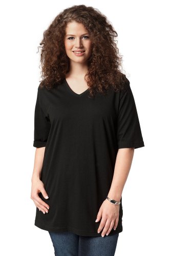 Ulla Popken V-Ausschnitt, Camiseta para Mujer, Negro (Schwarz 10), 68/70