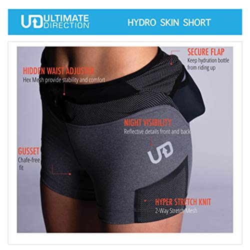 Ultimate Direction Hydro Skin - Pantalones Cortos para Correr para Mujer, Large, Onyx