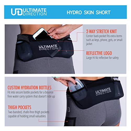 Ultimate Direction Hydro Skin - Pantalones Cortos para Correr para Mujer, Large, Onyx