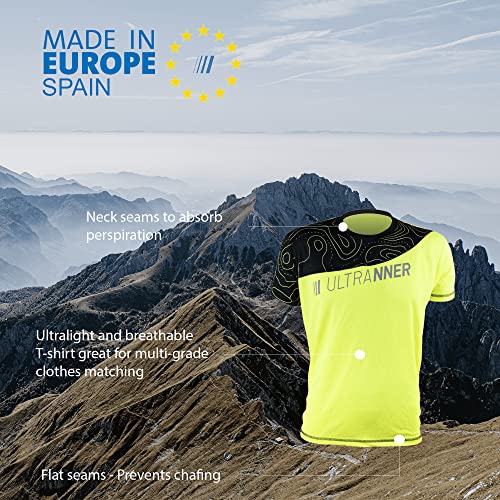 ULTRANNER - ARVES | Camiseta Técnica Hombre Manga Corta - Camiseta Transpirable Ultraligera Apta para Trail Running Trekking Y Más - Color Amarillo Fluorescente para Más Visibilidad Talla L