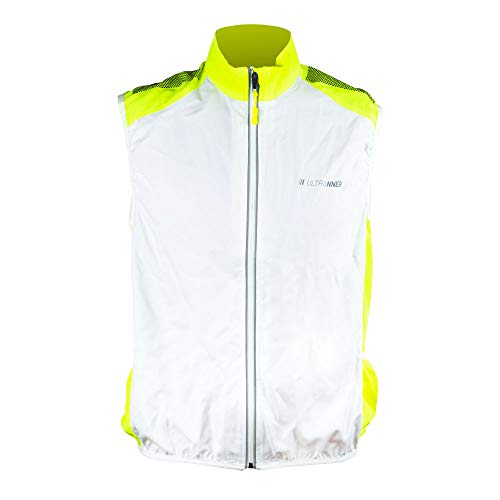 ULTRANNER - BULNES | Cortavientos Sin Mangas para Hombre - Chaleco Cortavientos Reflectante Apto para Trail Running Ciclismo Senderismo y Más - Color Blanco y Amarillo Para Más Visibilidad - Talla XL