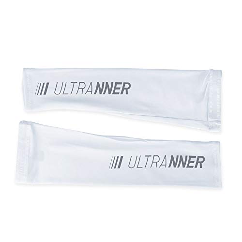 ULTRANNER - OLAN | Manguitos Ciclismo Hombre y Mujer Térmicos y Ultraligeros - Manguitos Bicicleta Trail Running Trekking - Manga para brazo Compresiva Anti UV - Cubrebrazos Ajustable - Color Blanco