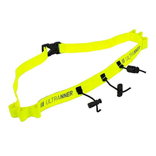 ULTRANNER - PULMARI | Cinturon Portadorsal Triatlon con Soporte de Gel - Portadorsal de Microfibra Ajustable - Talla Única - Color Amarillo Fluor