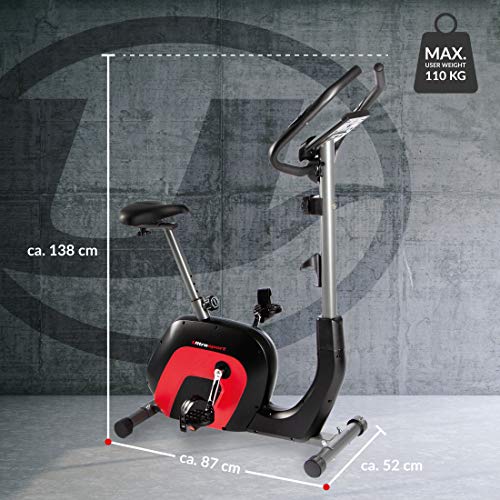 Ultrasport Bicicleta estática Racer 2000 Con pantalla táctil compatible con Bluetooth, sensores de frecuencia cardíaca, 8 niveles de resistencia, sillín y manillar ajustables, Unisex, Negro/Rojo,