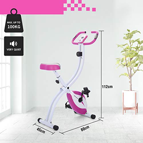 Ultrasport F-Bike 150 estática Mano, Bicicleta Fitness con Consola y sensores de Pulso en Manillar, Plegable, sin Respaldo, Unisex, Rosa/Blanco