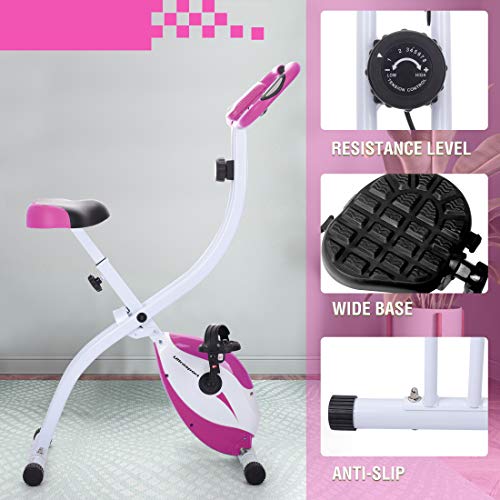 Ultrasport F-Bike 150 estática Mano, Bicicleta Fitness con Consola y sensores de Pulso en Manillar, Plegable, sin Respaldo, Unisex, Rosa/Blanco