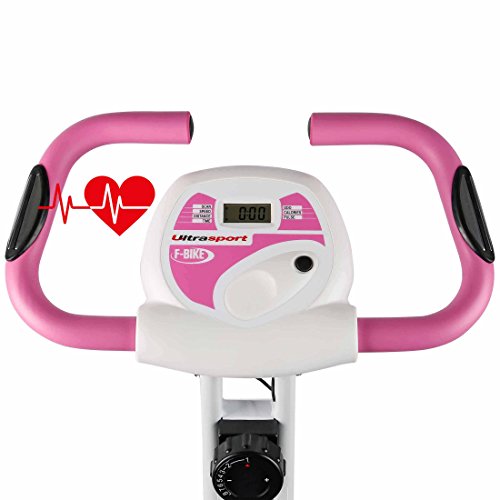 Ultrasport F-Bike estática, Aparato doméstico, Bicicleta Fitness Plegable con Consola y sensores de Pulso en Manillar, Unisex, Rosa, OS