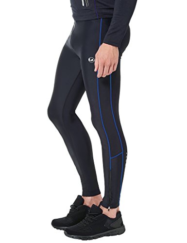 Ultrasport Pantalones largos de correr para hombre, con efecto de compresión y función de secado rápido, Negro/Azul Victoria, L