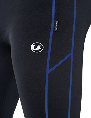 Ultrasport Pantalones largos de correr para hombre, con efecto de compresión y función de secado rápido, Negro/Azul Victoria, L