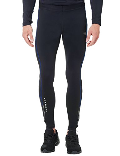 Ultrasport Pantalones largos de correr para hombre, con efecto de compresión y función de secado rápido, Negro/Azul Victoria, L