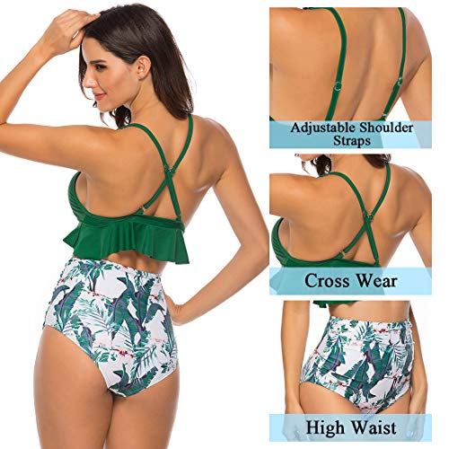 UMIPUBO Bikinis Mujer Push Up Halter Bikini Traje de baño Conjunto de Bikini de Play Acolchado Bra Tops y Braguitas Dos Piezas Bikini Sets Volante Estampado de Cintura Alta Talla Grande Bañador