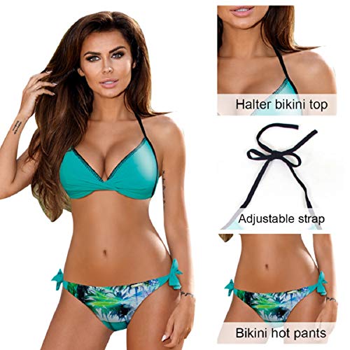 UMIPUBO Conjuntos de Bikinis para Mujer Bikini de triángulo de Dos Piezas Tallas Grandes Multicolor Fruncido Cuello Halter Sin Tirantes Push Up Trajes de baño Acolchados Adecuado para Viajes de Playa