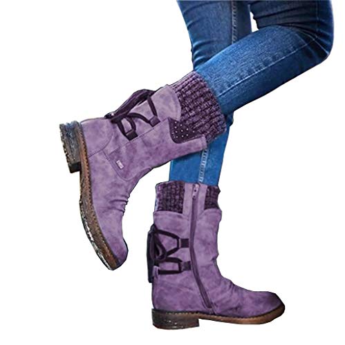 UMore Botas de Mujer Otoño Invierno 2020 Tacon Bajo Zapatos Largas Botas Forrado de Piel Antideslizante Cómodo Cremallera Hebilla