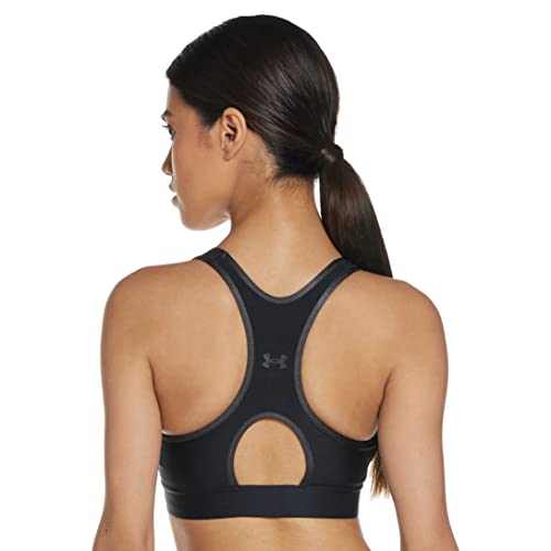 Under Armour Armour Mid Keyhole Graphic, Ropa Deportiva de Mujer para Correr, Sujetador Deportivo para Mujer con Espalda Cruzada y Logotipo Mujer, Black/Jet Gray/Jet Gray, M