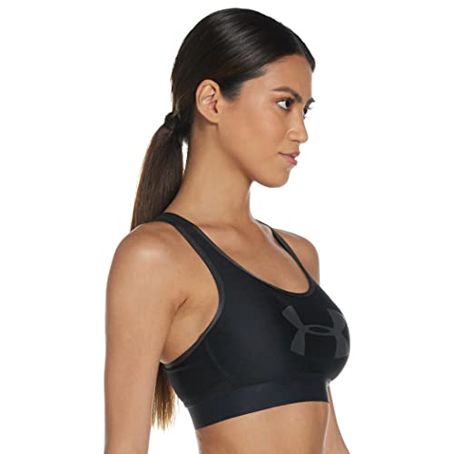 Under Armour Armour Mid Keyhole Graphic, Ropa Deportiva de Mujer para Correr, Sujetador Deportivo para Mujer con Espalda Cruzada y Logotipo Mujer, Black/Jet Gray/Jet Gray, M