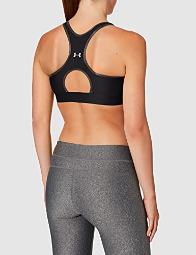 Under Armour Armour Mid Keyhole Graphic, Ropa Deportiva de Mujer para Correr, Sujetador Deportivo para Mujer con Espalda Cruzada y Logotipo Mujer, Black/Jet Gray/Jet Gray, M