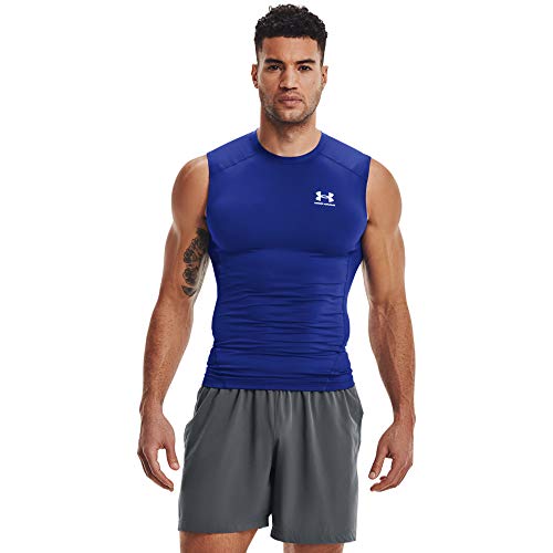 Under Armour Men's Armour HeatGear Compression Sleeveless T-Shirt, Royal Blue (400)/White, Medium