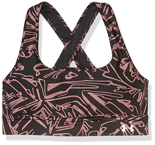 Under Armour Mid Crossback Print Mash Up - Sujetador Deportivo para Mujer, Mujer, Sujetador, 1351996, Negro (003)/Plateado metálico, Large