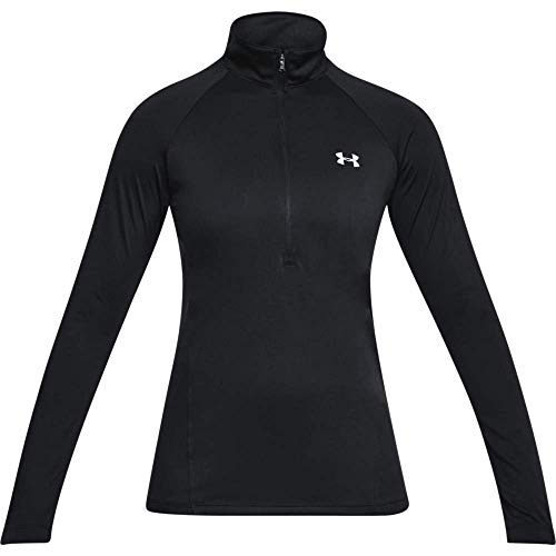 Under Armour Tech 1/2 Zip-Solid Deporte De Manga Larga, Camiseta para Mujer, Black/Black/Metallic Silver (001), M