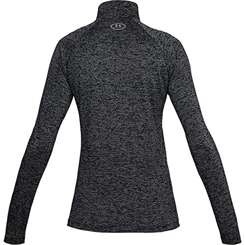 Under Armour Tech 1/2 Zip - Twist, ligera camiseta de manga larga, camiseta transpirable mujer, Negro (Black / Black / Metallic Silver) , M